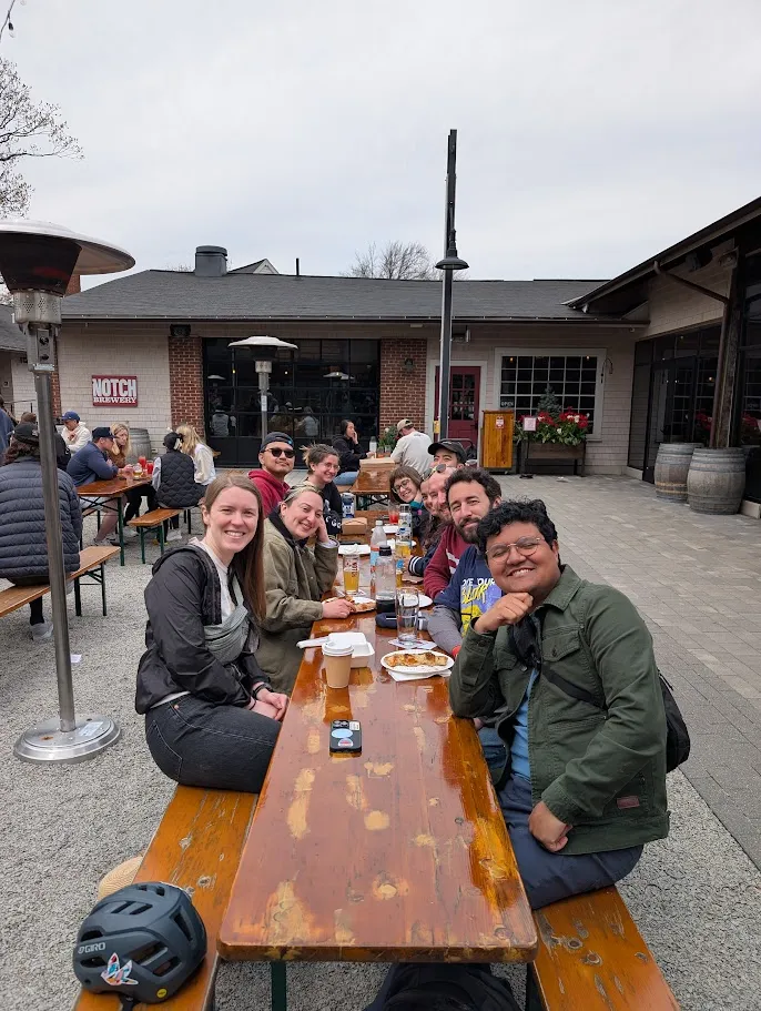 Post-cleanup gathering at the Speedway courtyard